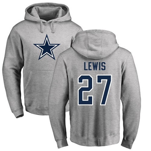 Men Dallas Cowboys Ash Jourdan Lewis Name and Number Logo #27 Pullover NFL Hoodie Sweatshirts->nfl t-shirts->Sports Accessory